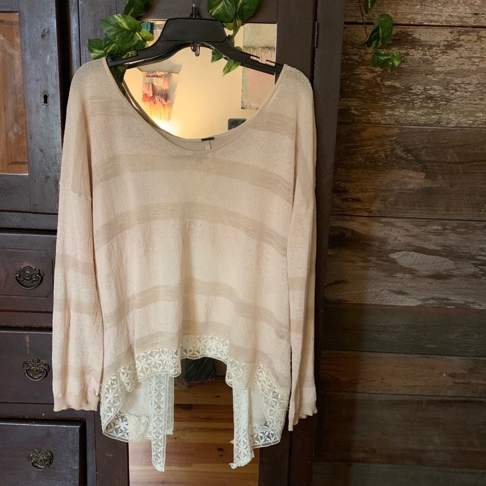Cream Free People Open-back Long Sleeve Top